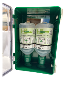 Øjenskyllestation støvtæt med 2 x 500 ml øjenskyl PLUM (Dansk produceret)  - med spejl udløber 12 -2028